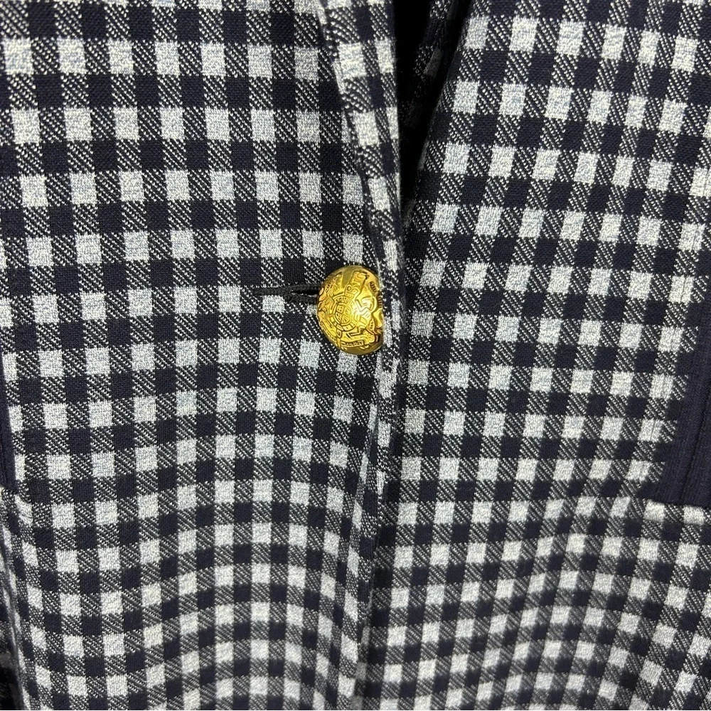 Cabi Checkup Gingham Longline Gold Button Blazer Jacket Medium Navy - Picture 9 of 14